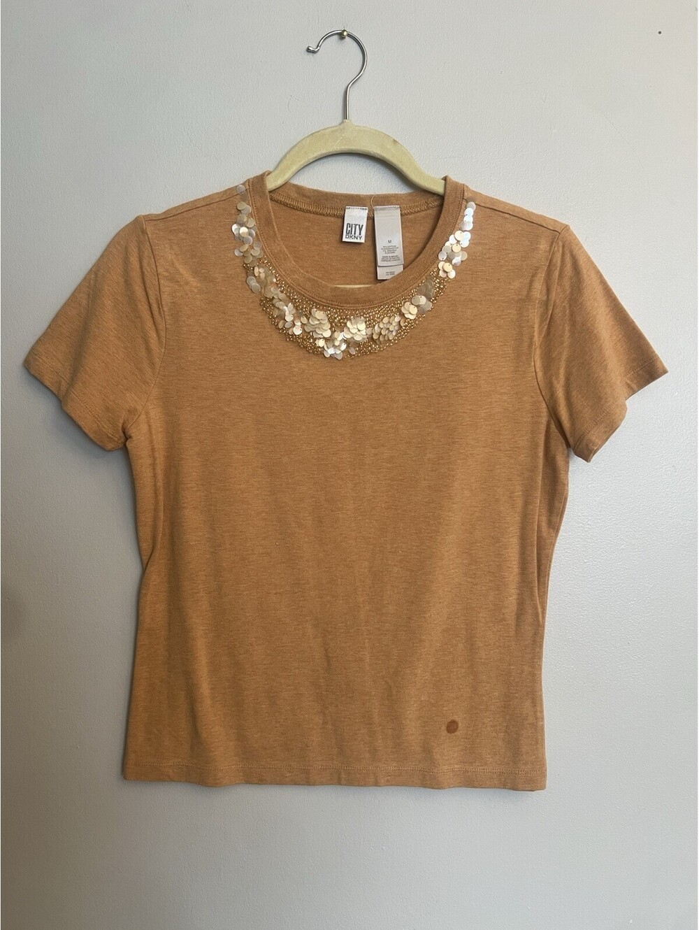Woman’s City DKNY beaded cotton orange t-shirt size Medium